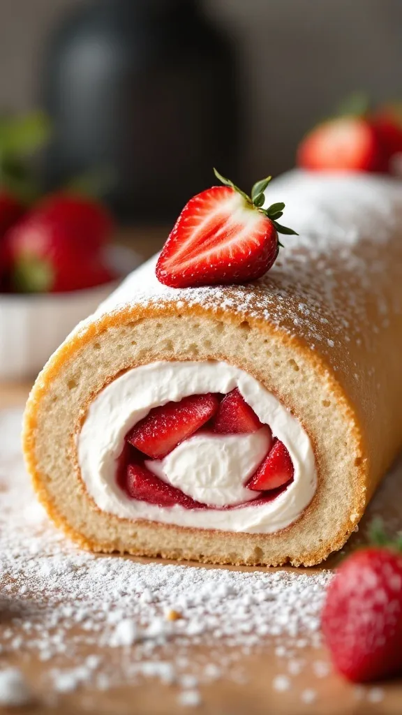 If you love soft sponge cakes and fresh strawberries, this Strawberry Swiss Roll is a must-try! A light and airy vanilla sponge cake is rolled up with fluffy whipped cream and juicy strawberries, making it a refreshing, elegant, and delicious dessert.