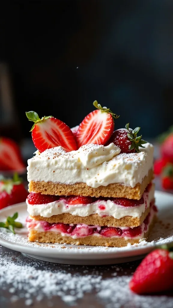 If you love classic tiramisu but want something lighter and fruitier, this Strawberry Tiramisu is the perfect dessert! Instead of coffee and cocoa, we soak ladyfingers in a sweet strawberry syrup and layer them with a light mascarpone cream and fresh strawberries.