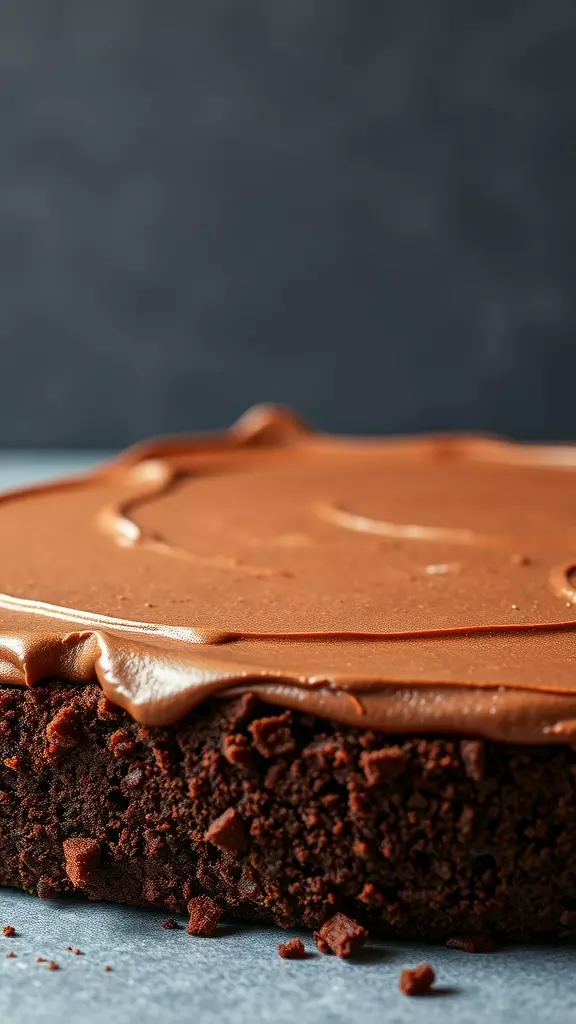 Close-up of a chocolate Texas Sheet Cake with creamy frosting