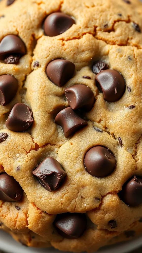 Close-up of a chocolate chip cookie skillet with melted chocolate chips