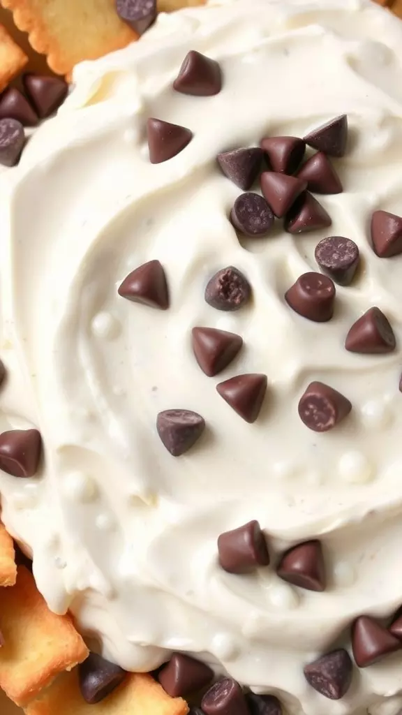 Creamy dip with chocolate chips and crackers