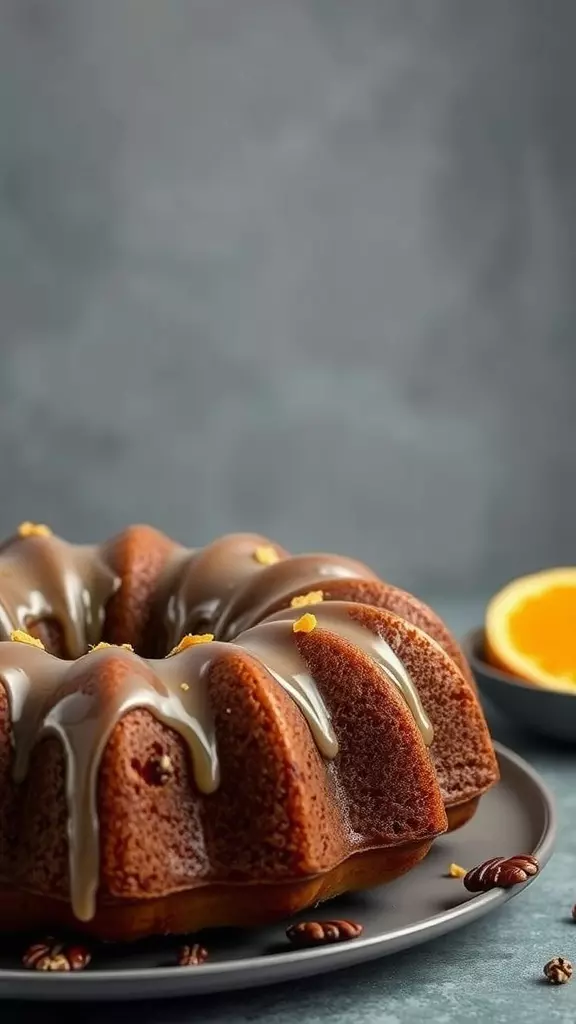 Vegan Orange Pecan Bundt Cake on a plate